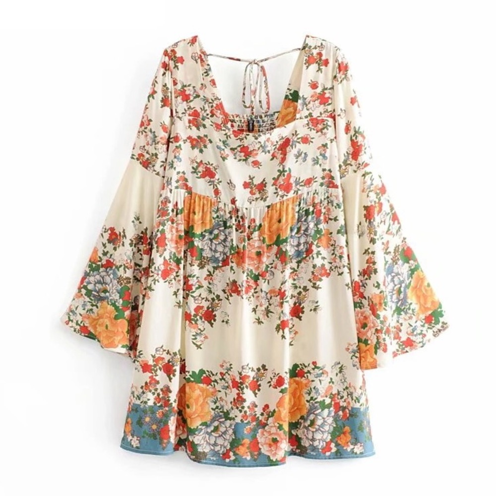 The Elle Boho Bloom Shift Dress w/Bell Sleeves